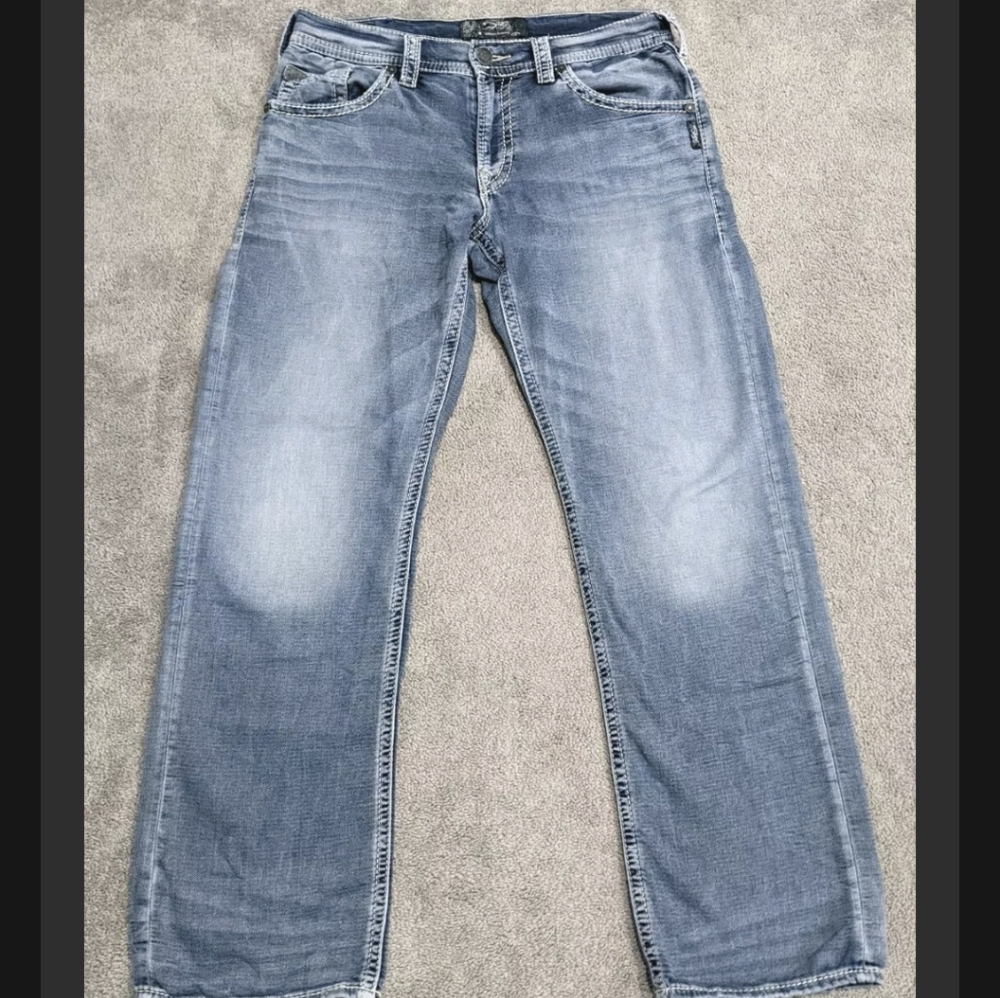 Silver Zac Bootcut Men's Joga Denim Stretch Blue Jeans Sz 34x34 Thick Stitch